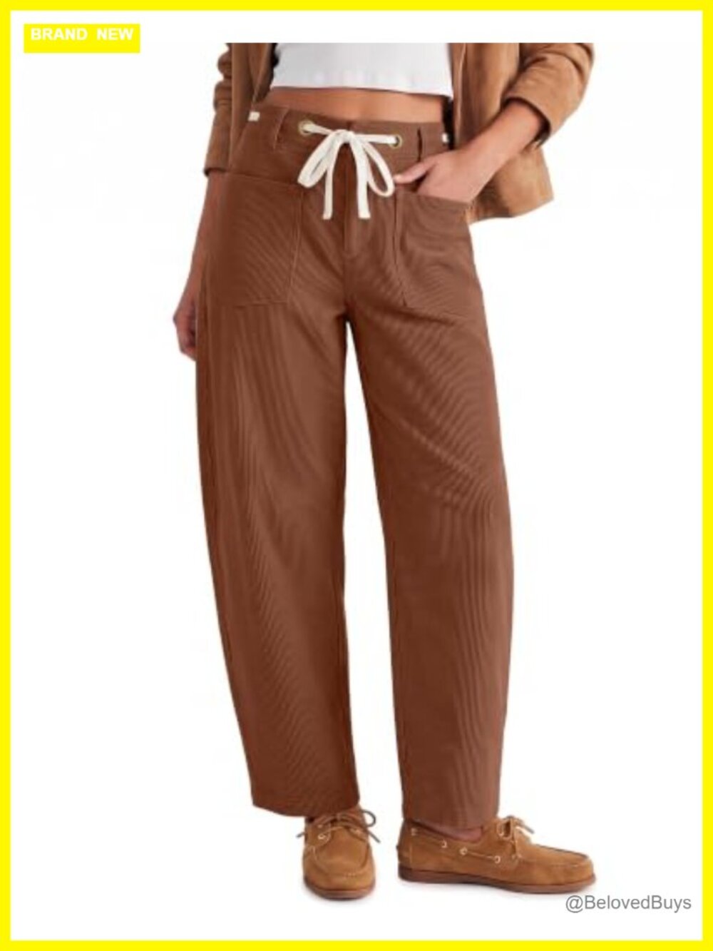 Corduroy Pants High Waisted Drawstring Barrel Wide Leg Ankle Trousers